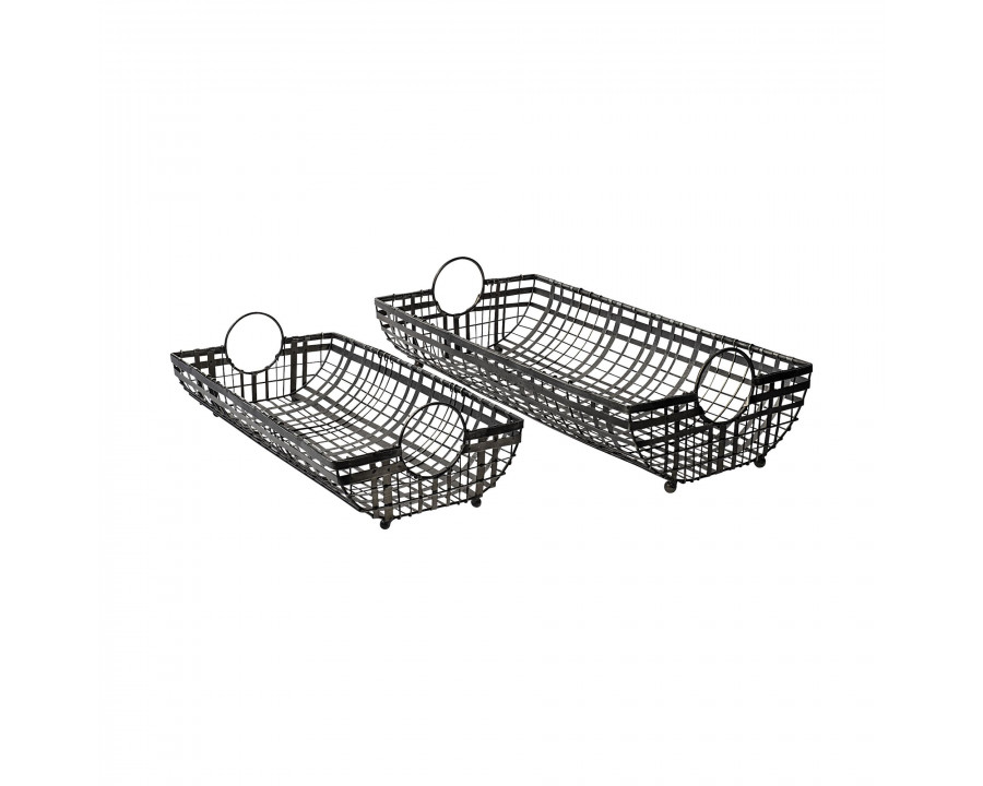 Mercana - Kenneth 24L x 12W Gray Metal Baskets (Set of 2)