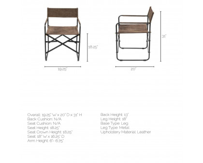 Mercana Direttore Dining Chair with Metal Frame - Brown