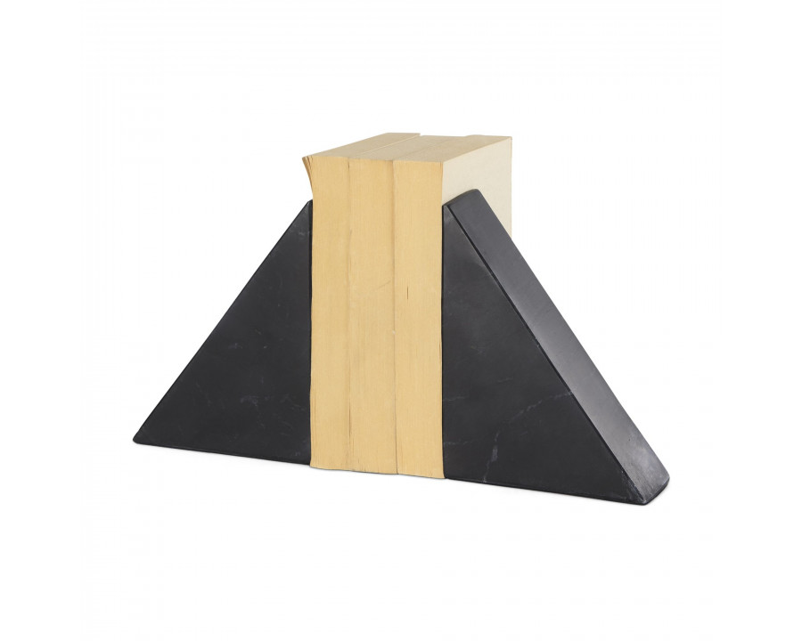 Mercana - Alec 5L x 2W Black Marble Pyramid Bookends (Set of 2)