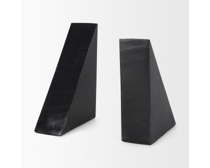 Mercana - Alec 5L x 2W Black Marble Pyramid Bookends (Set of 2)