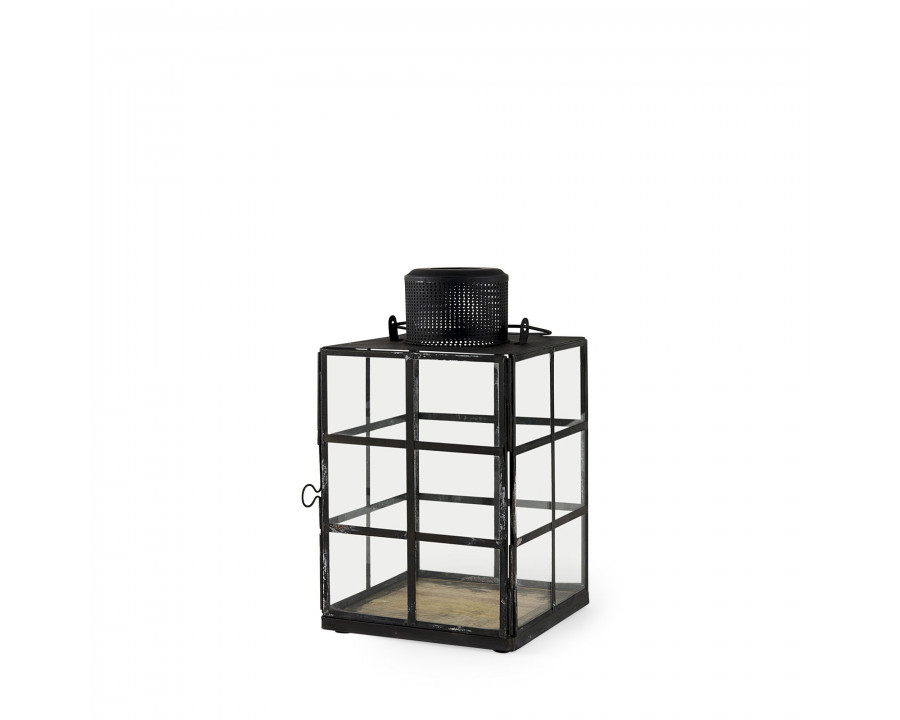 Mercana Gamfield Short Candle Holder Lantern - Clear/Black, Metal