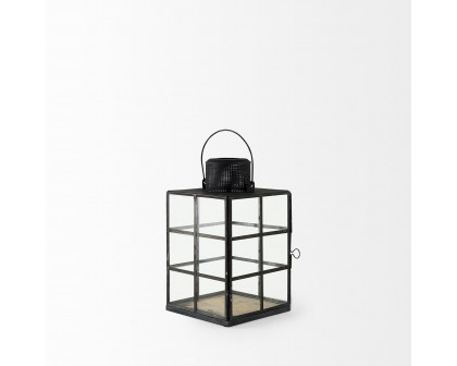 Mercana Gamfield Short Candle Holder Lantern - Clear/Black, Metal