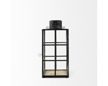 Mercana Gamfield Medium Candle Holder Lantern - Clear/Black, Metal