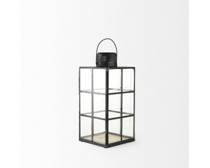 Mercana Gamfield Medium Candle Holder Lantern - Clear/Black, Metal