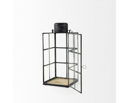 Mercana Gamfield Medium Candle Holder Lantern - Clear/Black, Metal