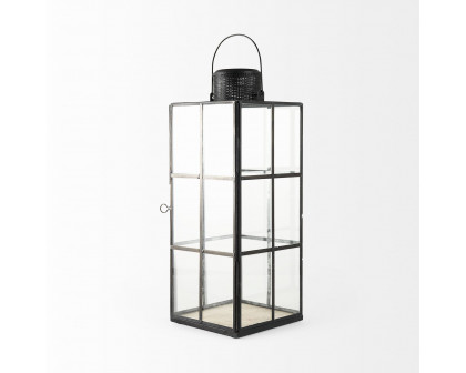 Mercana Gamfield Tall Candle Holder Lantern - Clear/Black, Metal