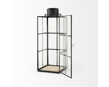 Mercana Gamfield Tall Candle Holder Lantern - Clear/Black, Metal