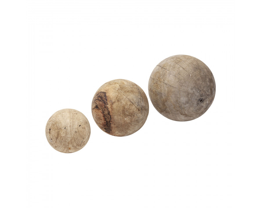 Mercana - Carrick Natural Wood Decorative Spheres (Set of 3)