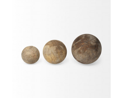 Mercana - Carrick Natural Wood Decorative Spheres (Set of 3)