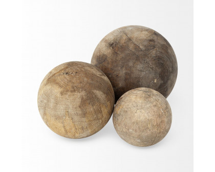 Mercana - Carrick Natural Wood Decorative Spheres (Set of 3)