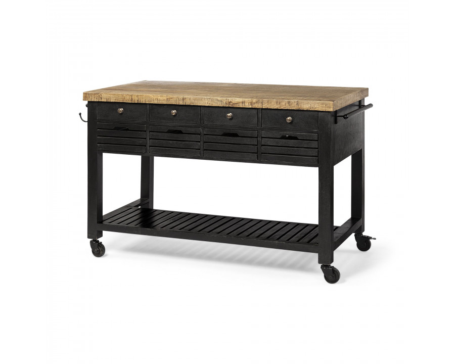 Mercana Columbia Rolling Kitchen Island with Black Iron Knobs - Black