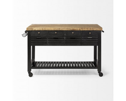 Mercana Columbia Rolling Kitchen Island with Black Iron Knobs - Black