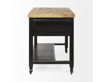 Mercana Columbia Rolling Kitchen Island with Black Iron Knobs - Black