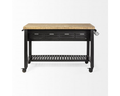 Mercana Columbia Rolling Kitchen Island with Black Iron Knobs - Black