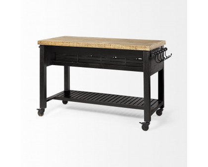 Mercana Columbia Rolling Kitchen Island with Black Iron Knobs - Black