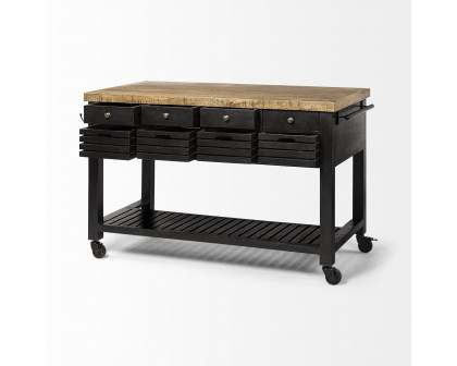 Mercana Columbia Rolling Kitchen Island with Black Iron Knobs - Black