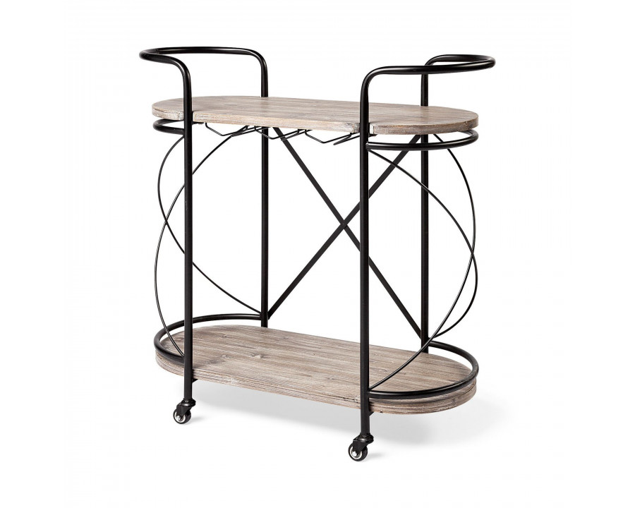 Mercana - Marlon 2 Tier Bar Cart with Stemware Holder in Black