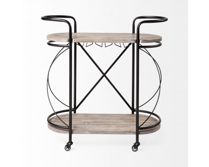 Mercana - Marlon 2 Tier Bar Cart with Stemware Holder in Black