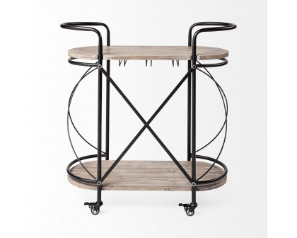 Mercana - Marlon 2 Tier Bar Cart with Stemware Holder in Black