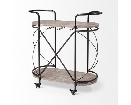 Mercana - Marlon 2 Tier Bar Cart with Stemware Holder in Black