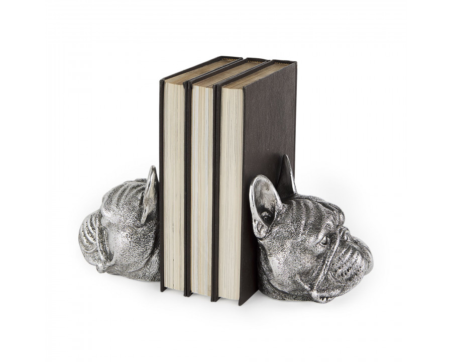 Mercana - Bruno 5L x 5W Silver American Bulldog Bookends (Set of 2)