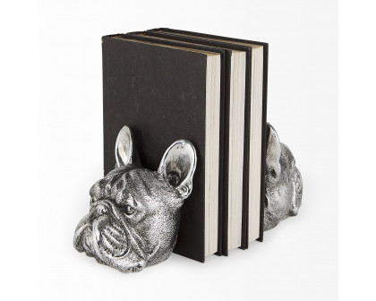 Mercana - Bruno 5L x 5W Silver American Bulldog Bookends (Set of 2)