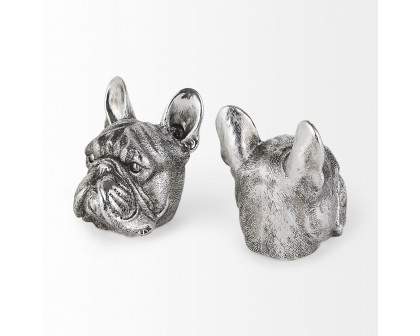 Mercana - Bruno 5L x 5W Silver American Bulldog Bookends (Set of 2)