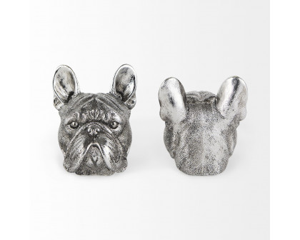 Mercana - Bruno 5L x 5W Silver American Bulldog Bookends (Set of 2)