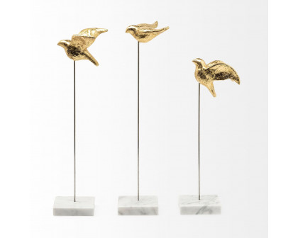 Mercana - Aya 11L x 4W Gold Metal Decorative Birds (Set of 3)