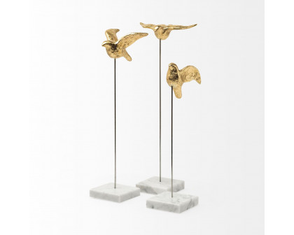 Mercana - Aya 11L x 4W Gold Metal Decorative Birds (Set of 3)