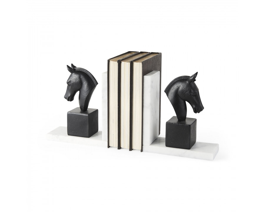 Mercana - Hidalgo 14L x 3W Black Majestic Horse Bookends (Set of 2)