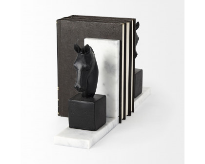 Mercana - Hidalgo 14L x 3W Black Majestic Horse Bookends (Set of 2)