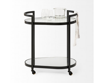 Mercana - Eleonore 2 Tier Bar Cart with Glass Shelves in Black