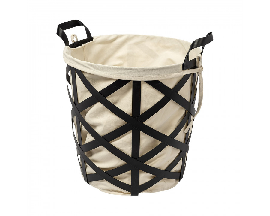 Mercana - Liya 18L x 15W Black Metal Basket with Cream Fabric Liner