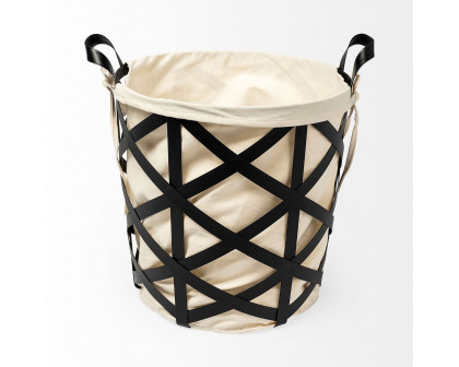 Mercana - Liya 18L x 15W Black Metal Basket with Cream Fabric Liner