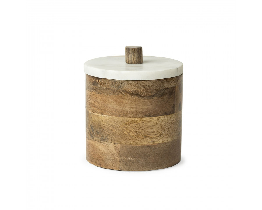 Mercana Sandook Round Wooden Storage Jar - Brown, Small