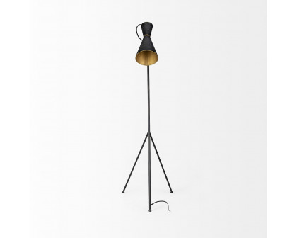 Mercana - Eris III Black/Brass Metal Cone Shade Floor Lamp