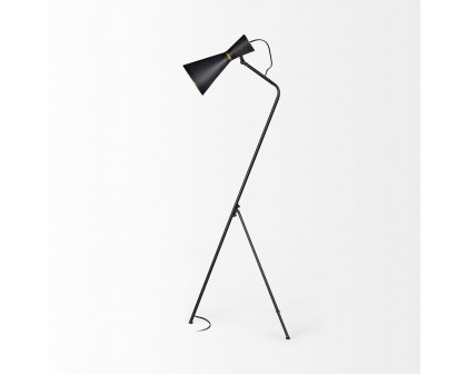 Mercana - Eris III Black/Brass Metal Cone Shade Floor Lamp