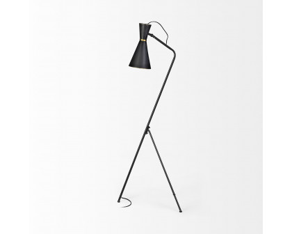 Mercana - Eris III Black/Brass Metal Cone Shade Floor Lamp