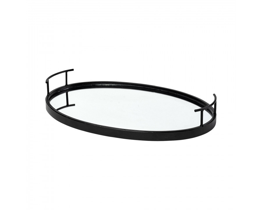 Mercana - Ansel 20L x 14W Black Metal Mirrored Bottom Oval Serving Tray