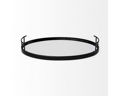 Mercana - Ansel 20L x 14W Black Metal Mirrored Bottom Oval Serving Tray