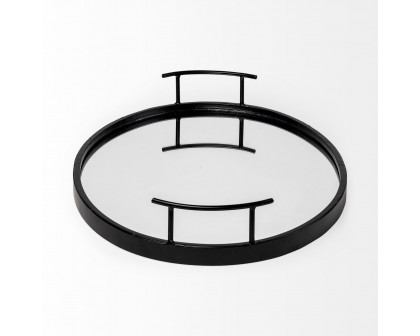 Mercana - Ansel 20L x 14W Black Metal Mirrored Bottom Oval Serving Tray