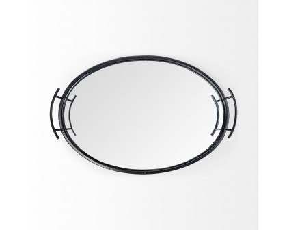 Mercana - Ansel 20L x 14W Black Metal Mirrored Bottom Oval Serving Tray