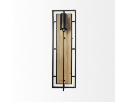 Mercana - Cleo 16.9x57.1 Black Metal and Wood Rectangular Wall Sconce