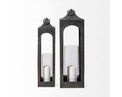 Mercana Ina Short Candle Holder Lantern - Black, Metal