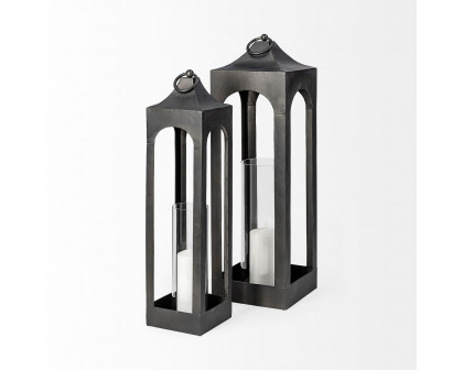 Mercana Ina Short Candle Holder Lantern - Black, Metal