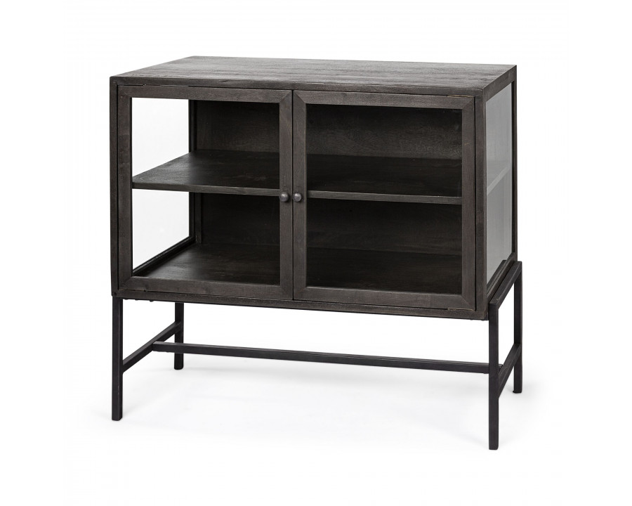 Mercana Arelius Wood/Metal Base with 2 Glass Doors Accent Cabinet - Black/Brown