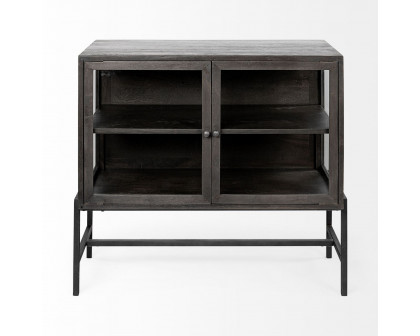 Mercana Arelius Wood/Metal Base with 2 Glass Doors Accent Cabinet - Black/Brown