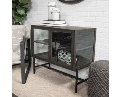 Mercana Arelius Wood/Metal Base with 2 Glass Doors Accent Cabinet - Black/Brown