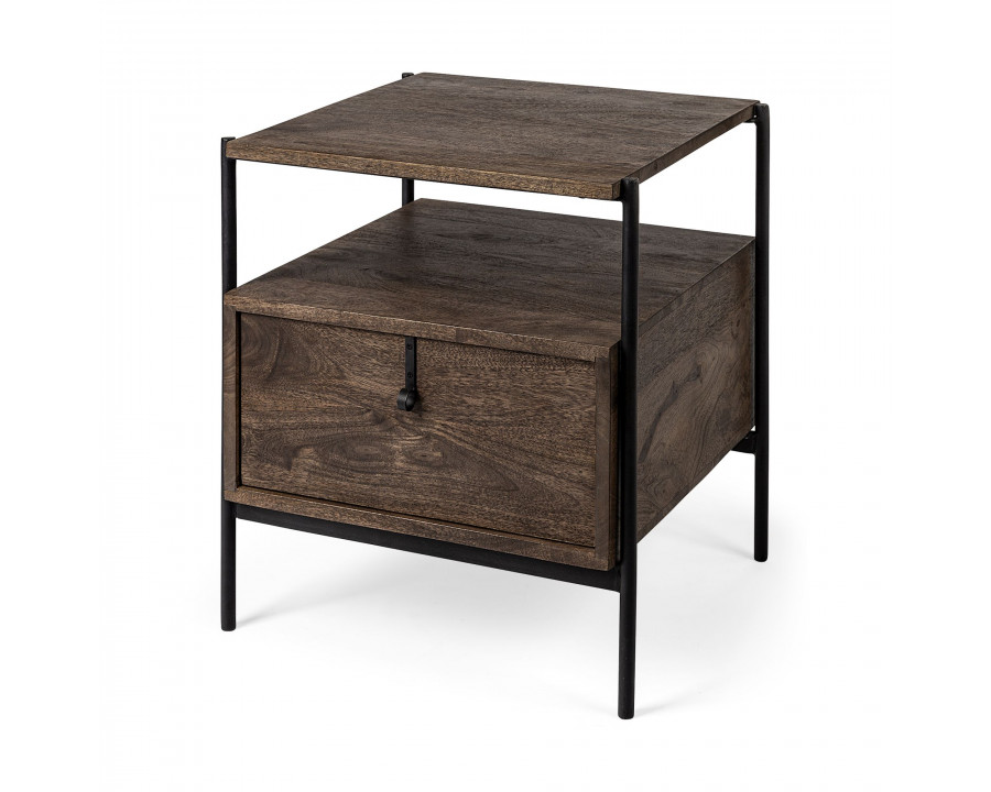 Mercana - Glenn I Dark Brown Wood with Black Iron Frame Square End/Side Table